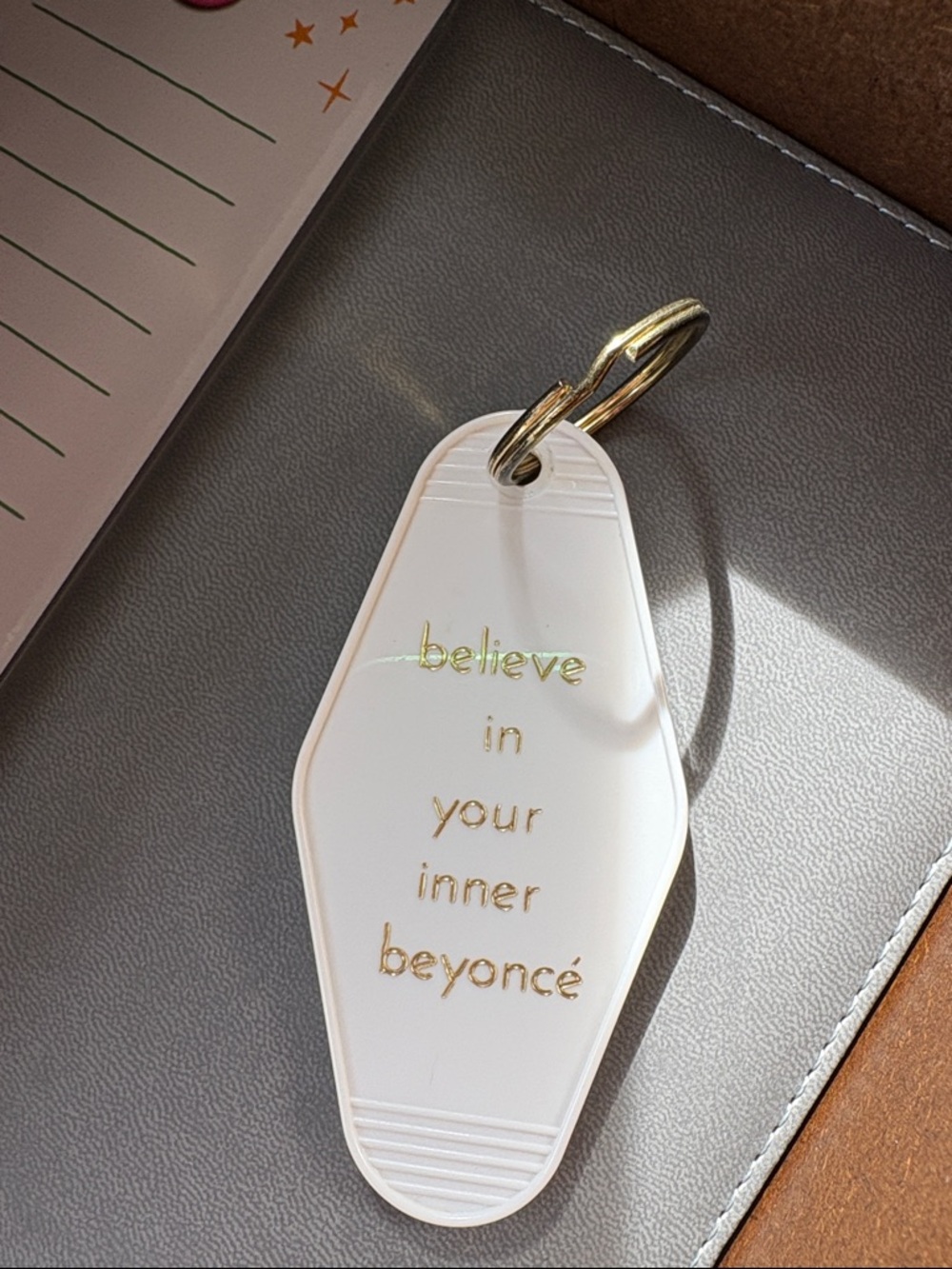 White 'Believe in Your Inner Beyoncé' Inspirational Key Chain